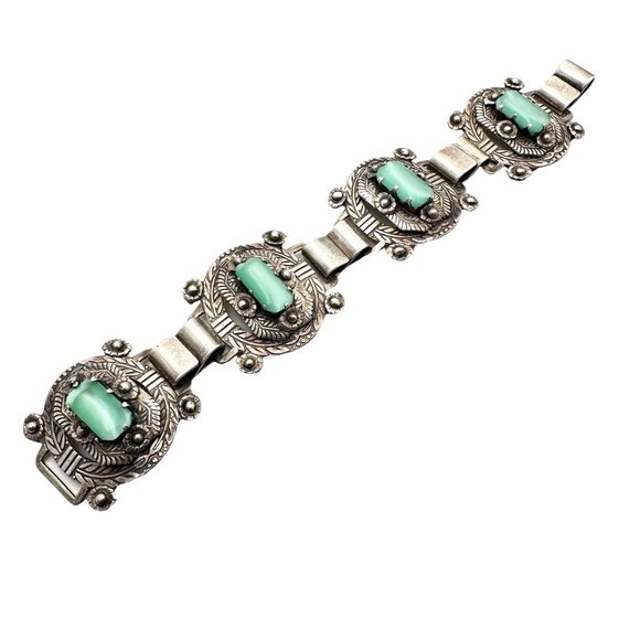 Antique Vintage Taxco Mexico Sterling Silver Bracelet Hallmark 69 Grams Cats Eye - Picture 3 of 4